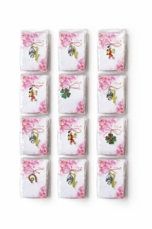 Set 100 de martisoare modele combinate, ambalaj individual elegant, 9x5cm