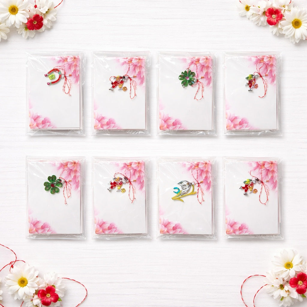 Set 100 de martisoare modele combinate, ambalaj individual elegant, 9x5cm
