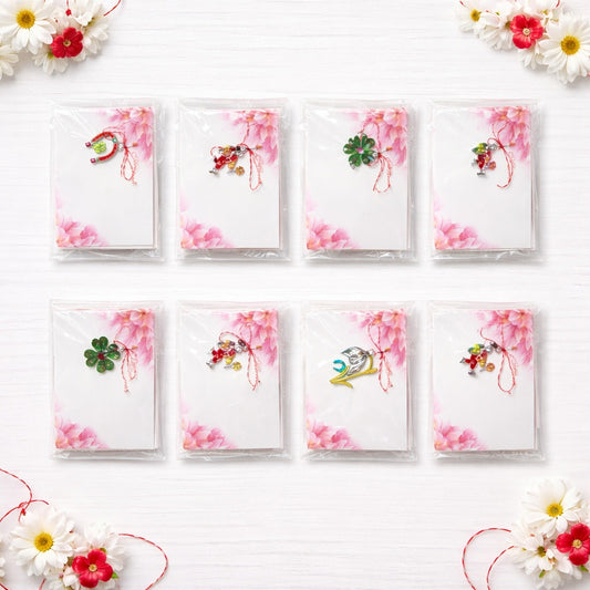 Set 100 de martisoare modele combinate, ambalaj individual elegant, 9x5cm