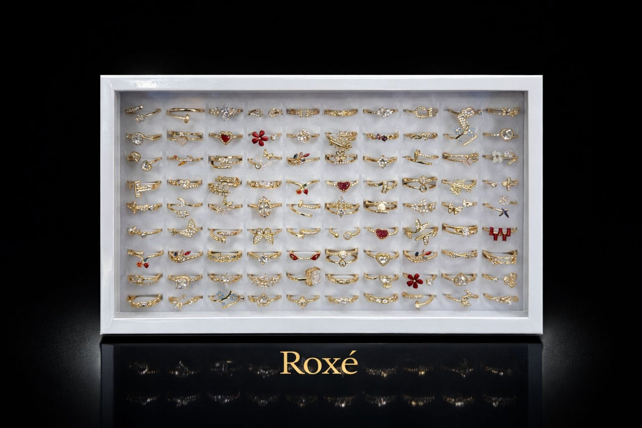 Set 100 inele aurii dama, modele diverse, marime reglabila, colectie eleganta ROXE