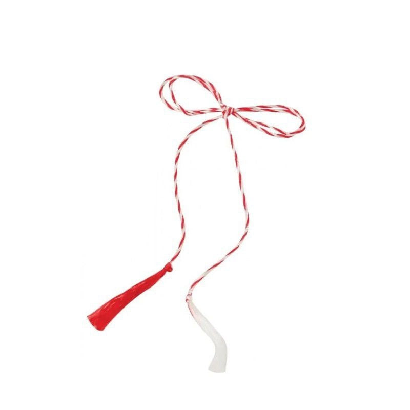 Set 100 snururi martisor rasucite, lungime 40 cm, model traditional alb-rosu
