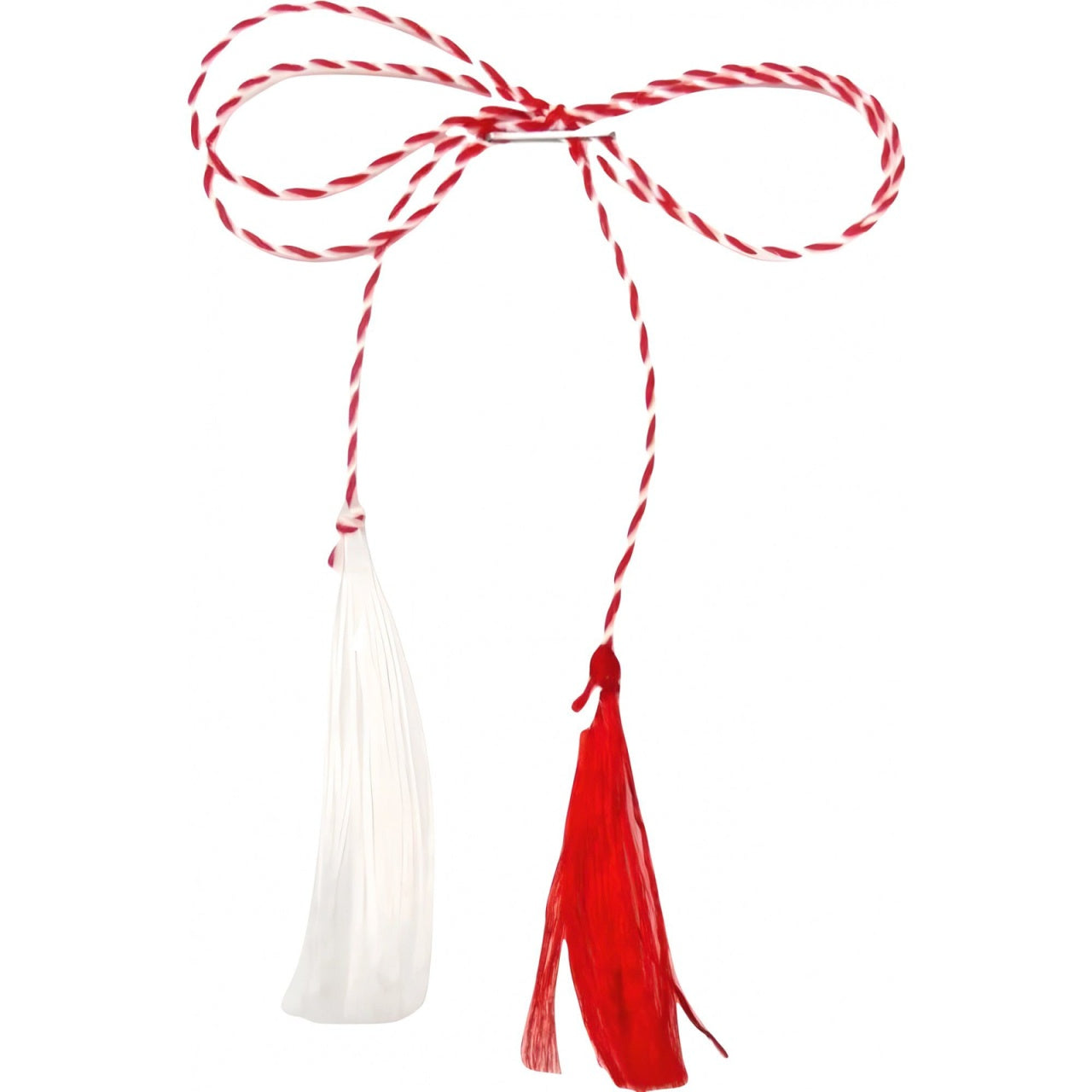 Set 100 snururi martisor rasucite, lungime 40 cm, model traditional alb-rosu