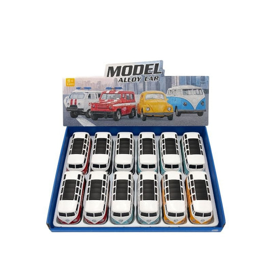 Set 12 Autobuze Retro Metalice cu Usi Deschise, Jucarii Masinute 3+