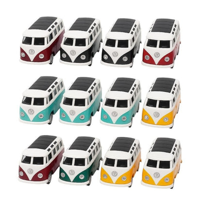 Set 12 Autobuze Retro Metalice cu Usi Deschise, Jucarii Masinute 3+