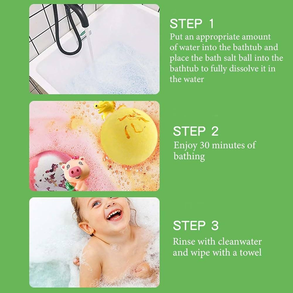 Set 12 Bile Efervescente de Baie pentru Copii cu Figurine Surpriză – Bombe de Baie Colorate cu Animăluțe