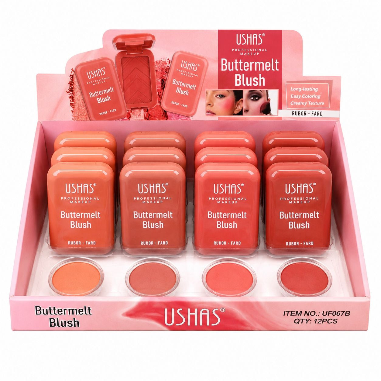 Set 12 Blush-uri USHAS Buttermelt – Nuanțe Nude, Textură Catifelată, Finish Natural