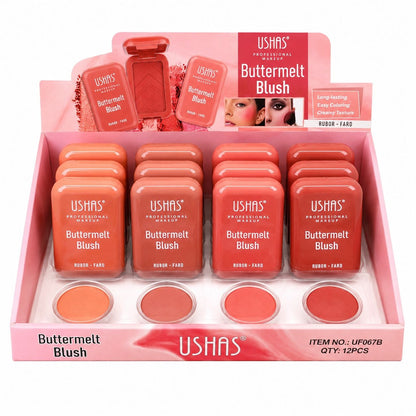 Set 12 Blush-uri USHAS Buttermelt – Nuanțe Nude, Textură Catifelată, Finish Natural