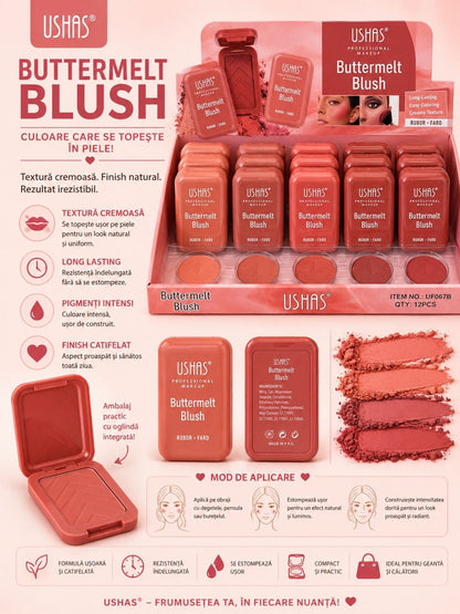 Set 12 Blush-uri USHAS Buttermelt – Nuanțe Nude, Textură Catifelată, Finish Natural