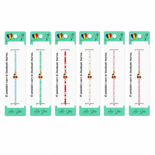 Set 12 Brățări cu Pandantiv Cireșe, Reglabile, Multicolore, Stil Fresh și Elegant