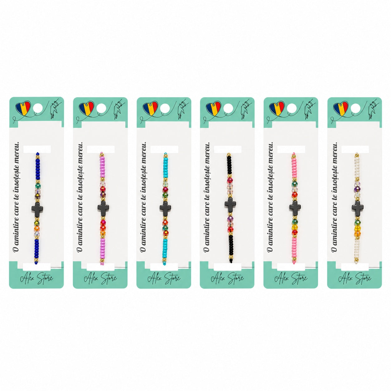 Set 12 Brățări cu Pandantiv Cruce, Reglabile, Multicolore