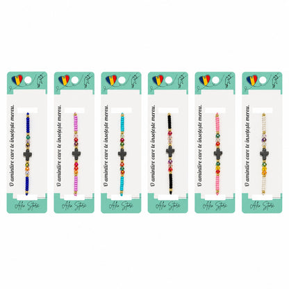 Set 12 Brățări cu Pandantiv Cruce, Reglabile, Multicolore