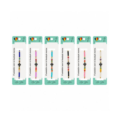 Set 12 Brățări cu Pandantiv Cruce, Reglabile, Multicolore