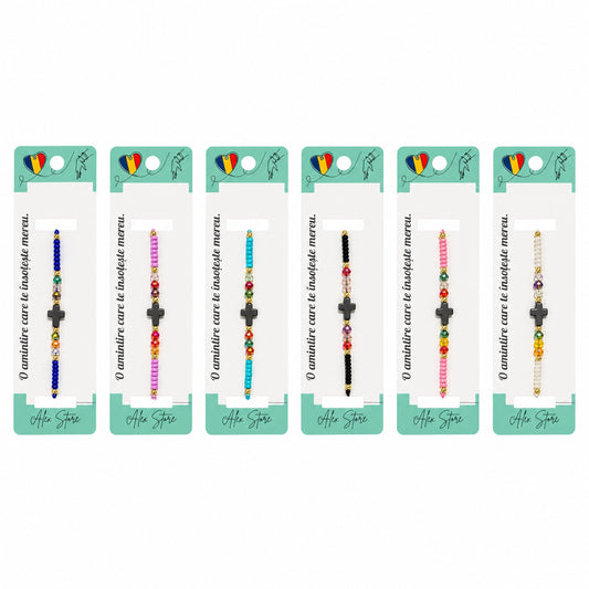 Set 12 Brățări cu Pandantiv Cruce, Reglabile, Multicolore