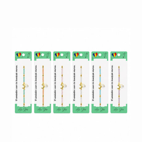 Set 12 Brățări cu Pandantiv Delfin, Reglabile, Multicolore, cu Mărgele Decorative și Detalii Aurii