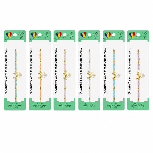 Set 12 Brățări cu Pandantiv Delfin, Reglabile, Multicolore, cu Mărgele Decorative și Detalii Aurii