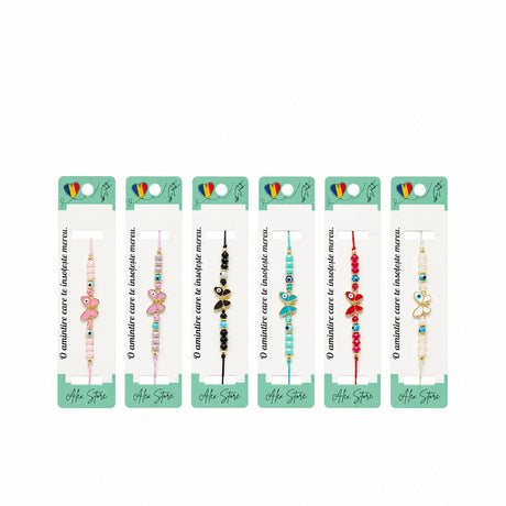 Set 12 Brățări cu Pandantiv Fluturaș, Reglabile, Multicolore, Mărgele Decorative și Accente Aurii