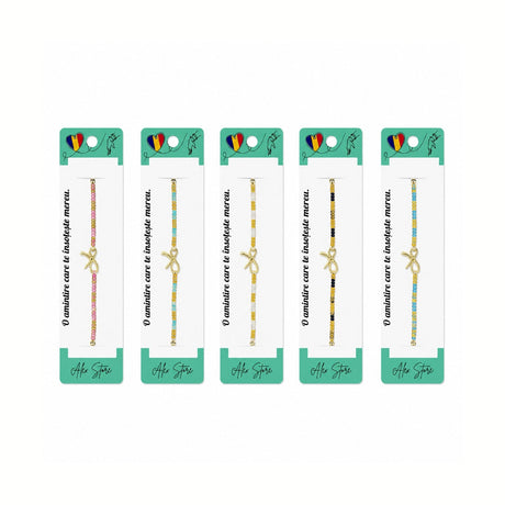 Set 12 Brățări cu Pandantiv Fundiță, Reglabile, Multicolore, cu Mărgele Decorative