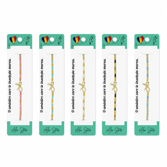 Set 12 Brățări cu Pandantiv Fundiță, Reglabile, Multicolore, cu Mărgele Decorative
