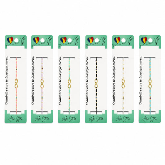 Set 12 Brățări cu Pandantiv Infinit, Reglabile, Multicolore, Mărgele Decorative și Accente Aurii