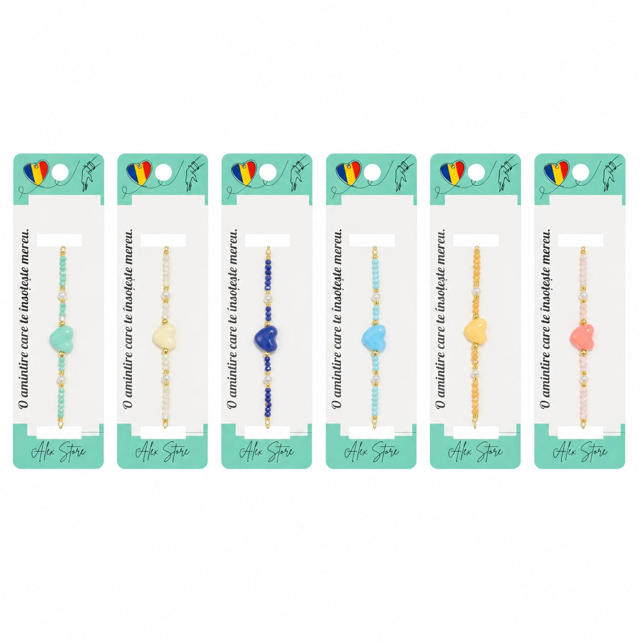 Set 12 Brățări cu Pandantiv Inimă Colorată, Reglabile, Multicolore