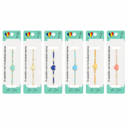 Set 12 Brățări cu Pandantiv Inimă Colorată, Reglabile, Multicolore