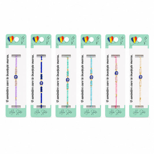 Set 12 Brățări cu Pandantiv Ochi Protector, Reglabile, Multicolore, cu Mărgele Decorative