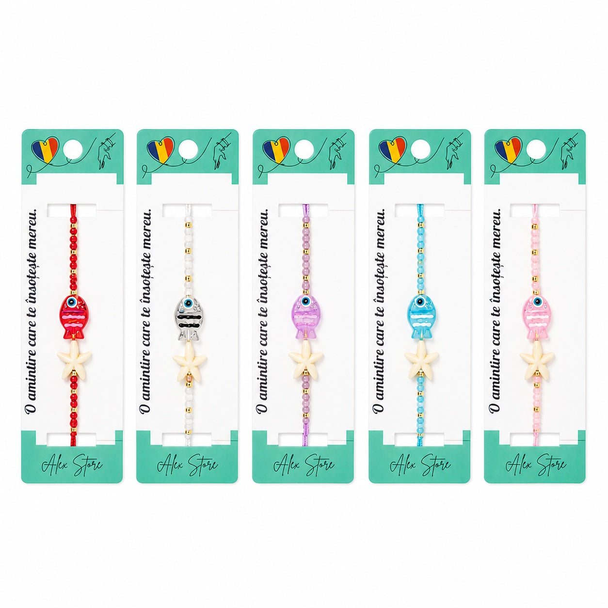 Set 12 Brățări cu Pandantiv Peștișor și Stea de Mare, Reglabile, Multicolore