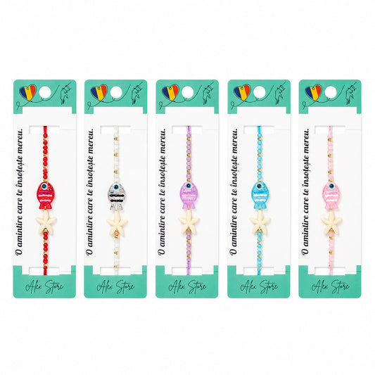 Set 12 Brățări cu Pandantiv Peștișor și Stea de Mare, Reglabile, Multicolore