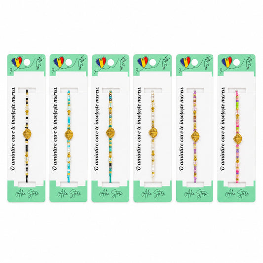 Set 12 Brățări cu Pandantiv Scoică Aurie, Reglabile, Multicolore