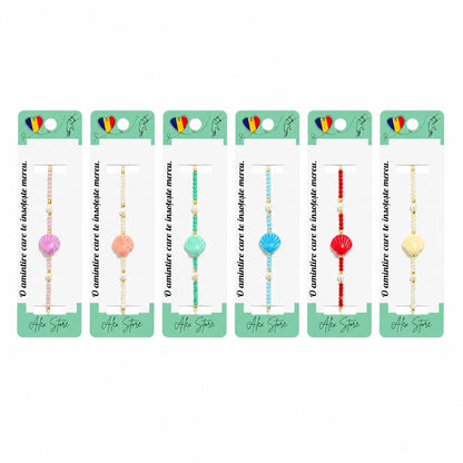 Set 12 Brățări cu Pandantiv Scoică Colorată, Reglabile, Multicolore