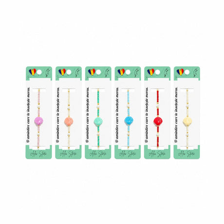 Set 12 Brățări cu Pandantiv Scoică Colorată, Reglabile, Multicolore