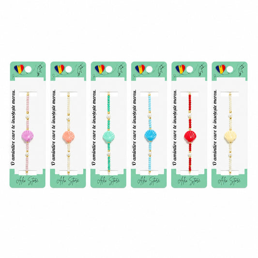 Set 12 Brățări cu Pandantiv Scoică Colorată, Reglabile, Multicolore