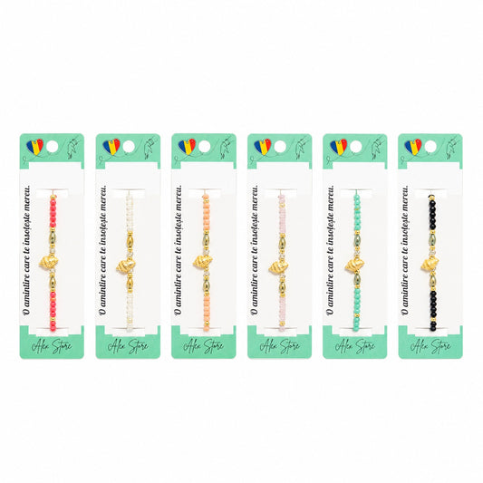 Set 12 Brățări cu Pandantiv Scoică, Reglabile, Multicolore, cu Mărgele Decorative și Accente Aurii