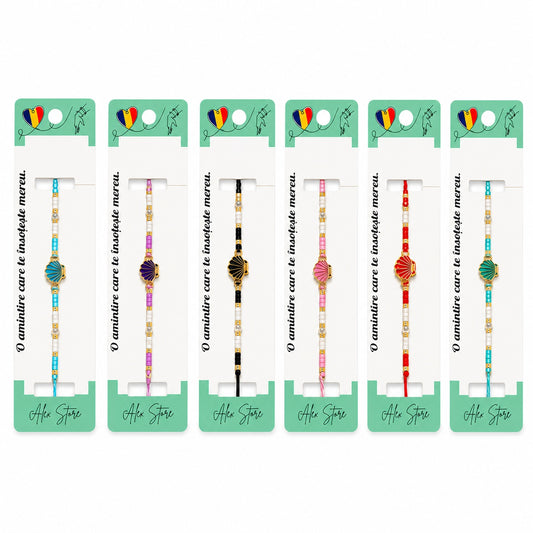 Set 12 Brățări cu Pandantiv Scoică, Reglabile, Multicolore, Mărgele Decorative și Accente Aurii