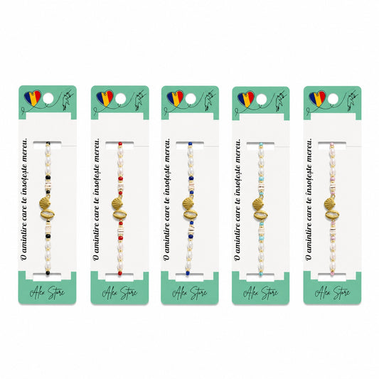 Set 12 Brățări cu Pandantiv Scoici, Reglabile, Multicolore, cu Perle Decorative și Detalii Aurii