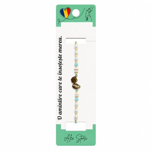 Set 12 Brățări cu Pandantiv Scoici, Reglabile, Multicolore, cu Perle Decorative și Detalii Aurii