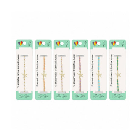 Set 12 Brățări cu Pandantiv Stea de Mare Aurie, Reglabile, Multicolore, cu Mărgele Decorative