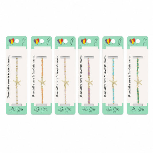 Set 12 Brățări cu Pandantiv Stea de Mare Aurie, Reglabile, Multicolore, cu Mărgele Decorative