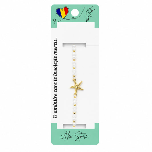 Set 12 Brățări cu Pandantiv Stea de Mare Aurie, Reglabile, Multicolore, cu Mărgele Decorative