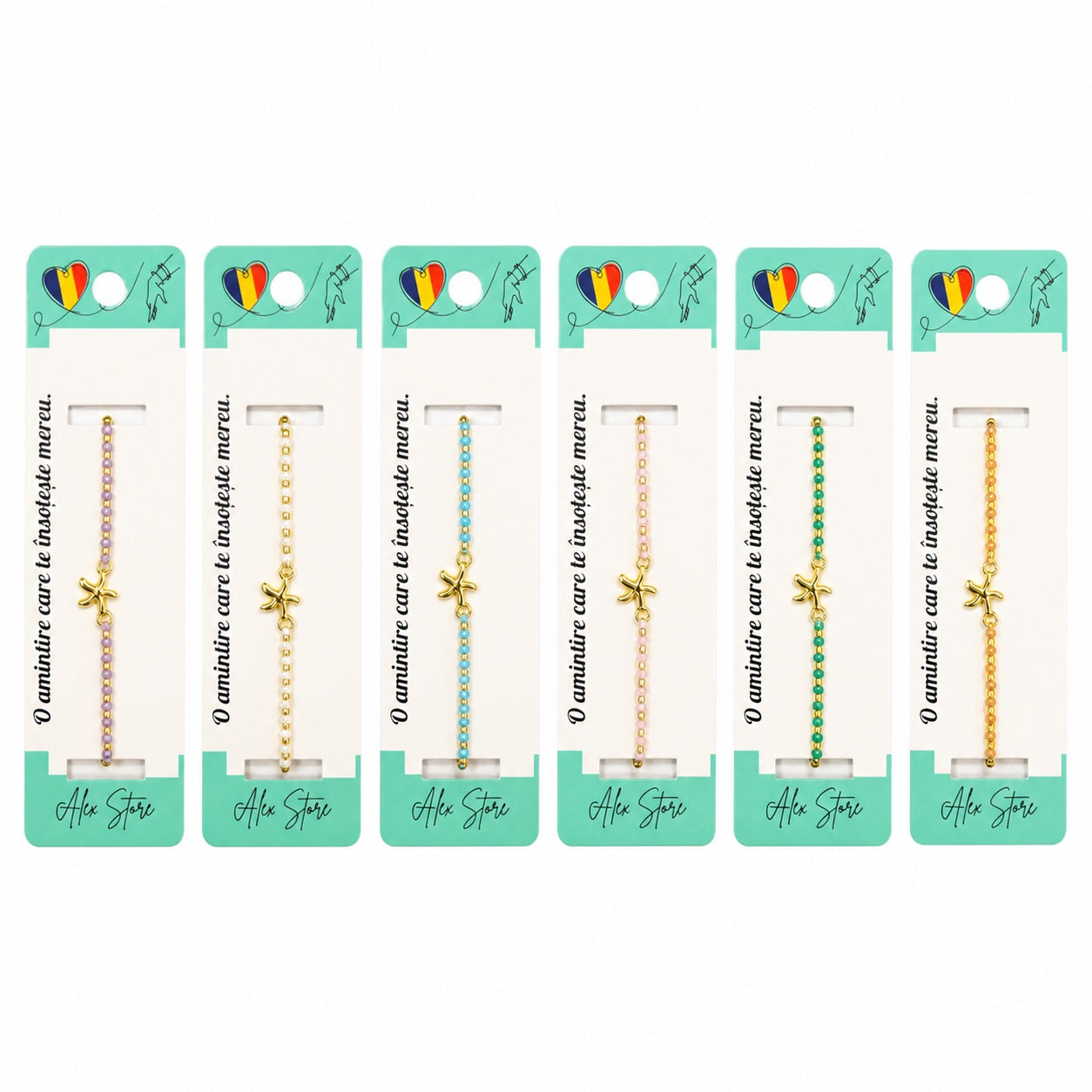 Set 12 Brățări cu Pandantiv Stea de Mare, Reglabile, Multicolore, cu Accente Aurii