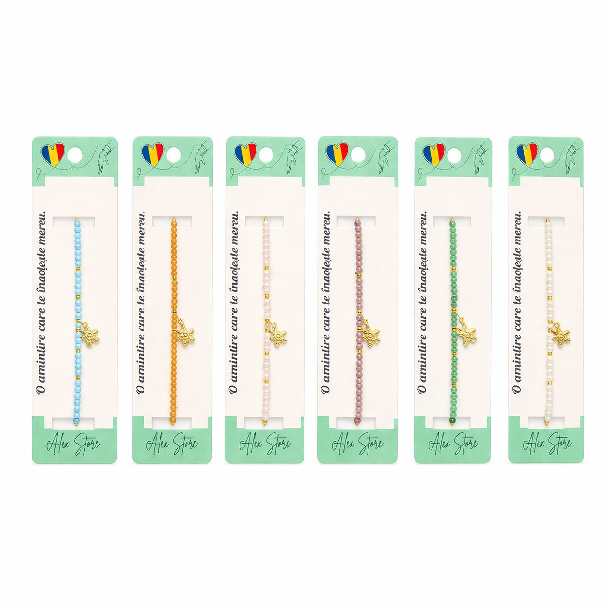 Set 12 Brățări cu Pandantiv Stea de Mare și Cristal, Multicolore