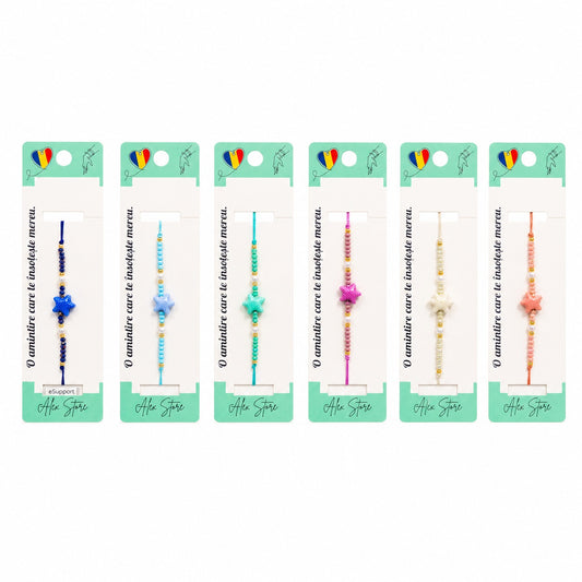 Set 12 Brățări cu Pandantiv Stea, Reglabile, Multicolore, Mărgele Decorative și Accente Elegante
