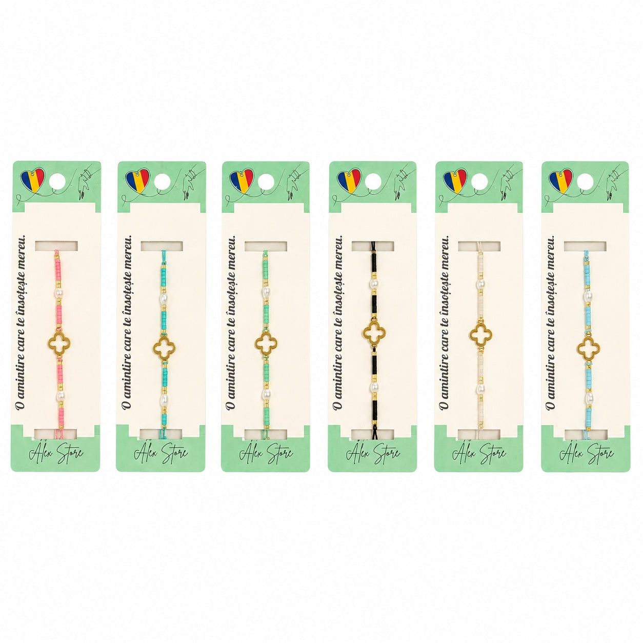 Set 12 Brățări cu Pandantiv Trifoi Decupat, Reglabile, Multicolore