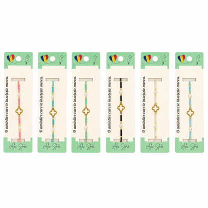 Set 12 Brățări cu Pandantiv Trifoi Decupat, Reglabile, Multicolore