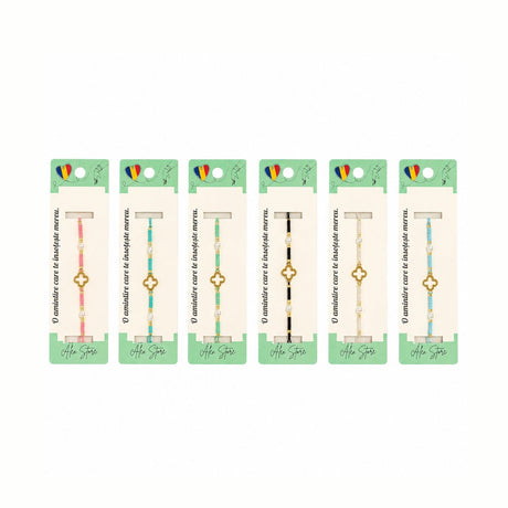 Set 12 Brățări cu Pandantiv Trifoi Decupat, Reglabile, Multicolore