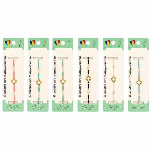 Set 12 Brățări cu Pandantiv Trifoi Decupat, Reglabile, Multicolore