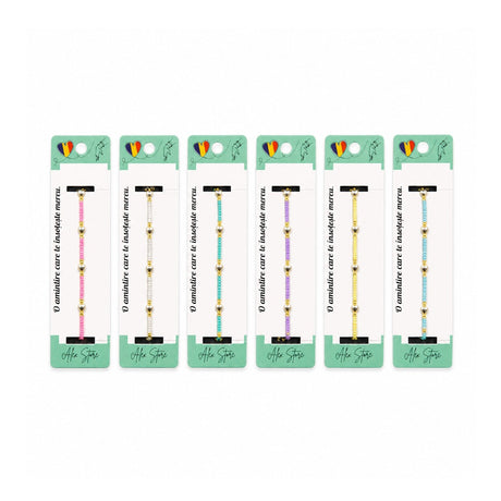 Set 12 Brățări cu Pandantive Inimioare, Reglabile, Multicolore, cu Mărgele Decorative
