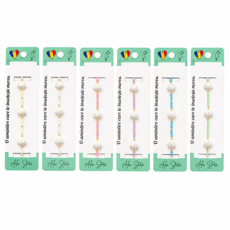 Set 12 Brățări cu Pandantive Scoici Sidefate, Reglabile, Multicolore, Stil Elegant de Vară