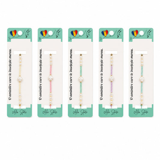 Set 12 Brățări cu Trifoi Sidef, Reglabile, Multicolore, cu Perlute Decorative