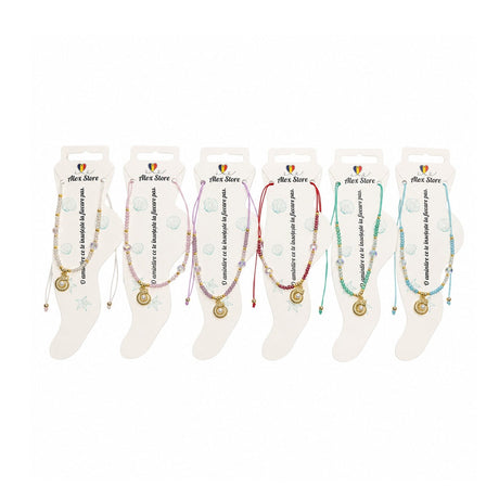 Set 12 bratari de picior Roxe, 20cm, colorate cu pandantiv melcisor si perluta
